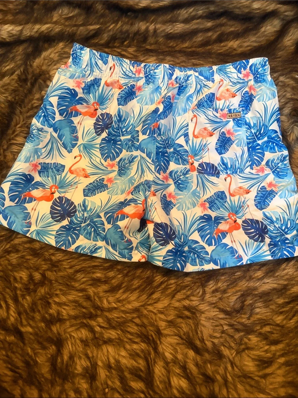 Men's Tropical Flamingo Swim Trunks - Blue & Pink Size large
